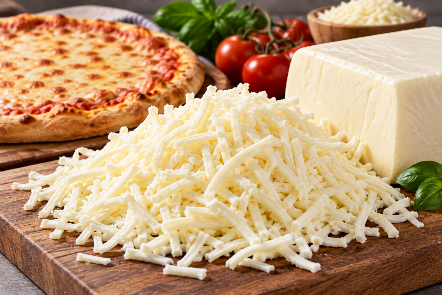 Wholesale shredded mozzarella and pizza cheese for commercial foodservice supply